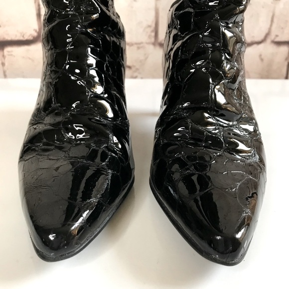 STUART WEITZMAN Croc Embossed 50/50 Ltd Edition Black Patent Leather Heel Boot 4 - Picture 7 of 16